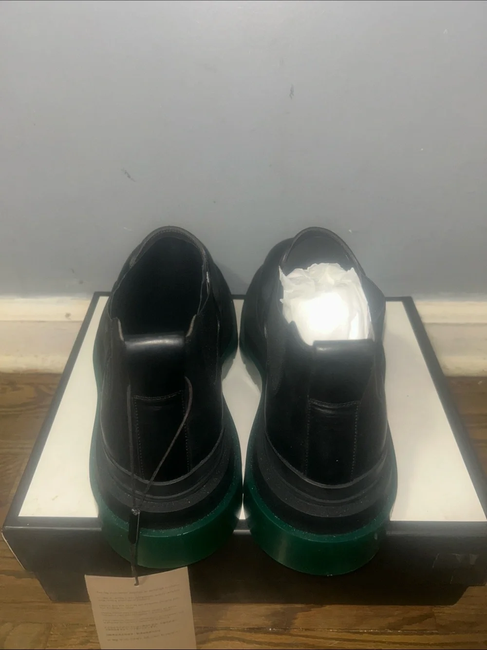 Bottega Veneta Black Leather Chukka Boots with Green Sole